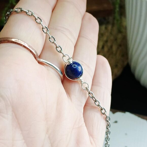 Lapis Lazuli Crystal Bracelet Anklet, Gemstone Jewelry Accessories 9" - Picture 3 of 3